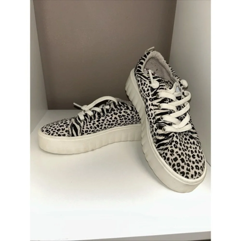 Roxy Sheilahh Platform Sneakers Women's Size 5.5Black White Leopard Animal Print